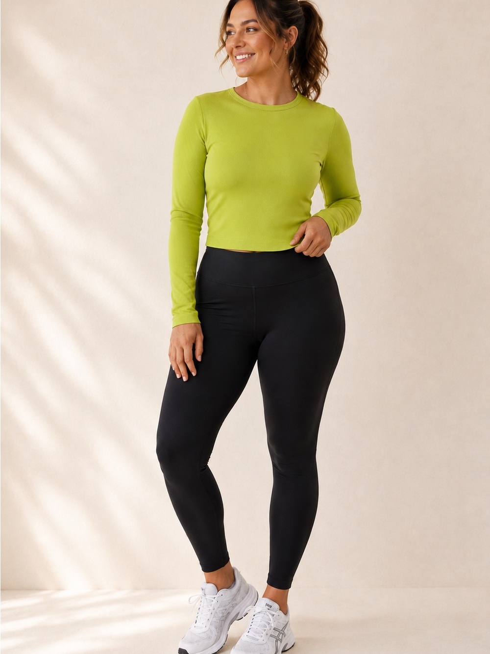 Love Streak Slightly Cropped Neon ish Lime Green Long Sleeve Top Size Large